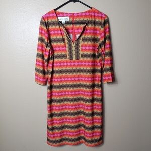 Sara Campbell Retro Scallop Print 3/4 Sleeve Shift Dress-Size L